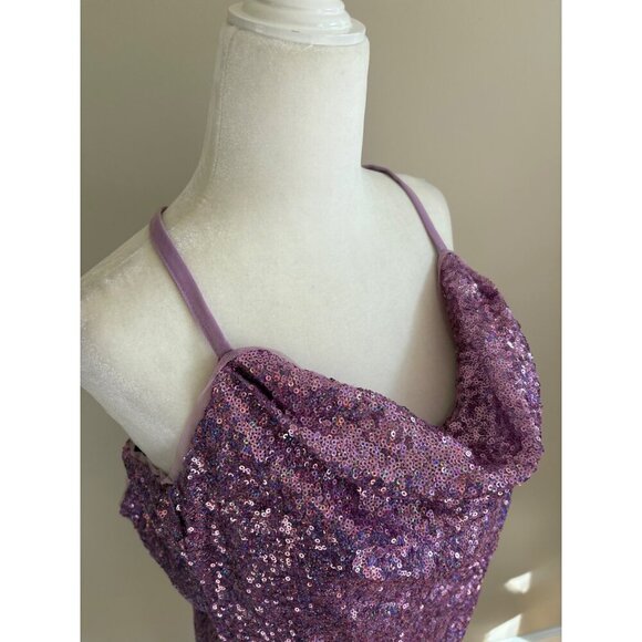 BCBGMAXAZRIA NWT Lavender Sequin Cowl Neck Mini Party Dress Size Large - Picture 5 of 12